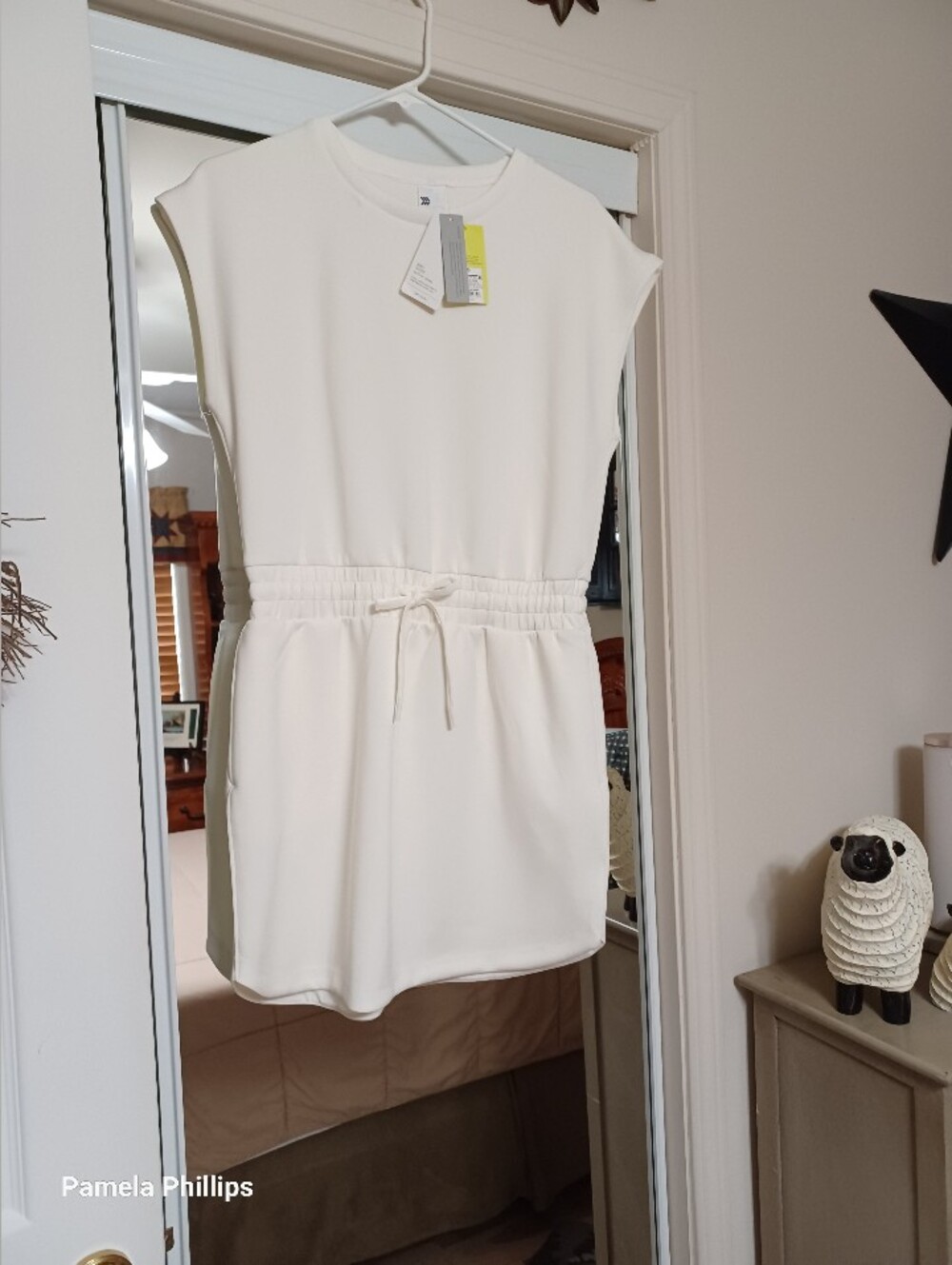 all in motion Cream Sleeveless Drawstring Waist Mini Dress